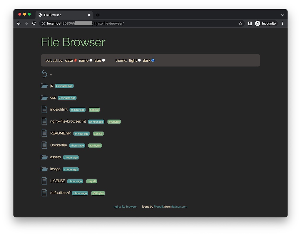 nginx file browser in action - dark theme