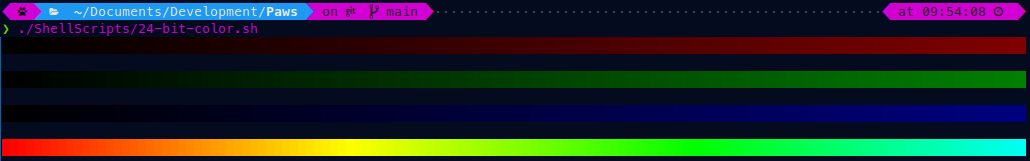 An image showing four lines the first is fading black to red, second black to green, third black to blue, and the last is all rainbow colours